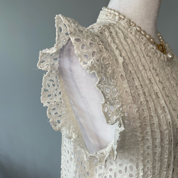 Madewell White Eyelet Ruffle-Sleeve Pintuck Mini Dress Size M Slip NOT included - Picture 4 of 9